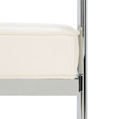 Bauhaus Inspired Small White PU Leather Bench with Chrome Arms