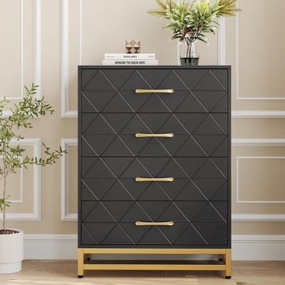 Dresser for Bedroom with 4 Drawers and Metal Handle, Chest of Drawers