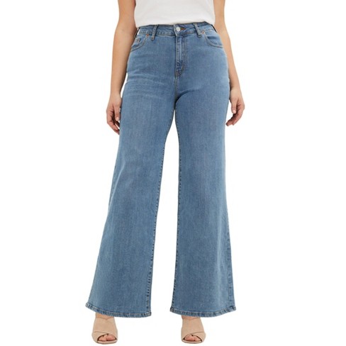 Ellos Women's Plus Size 5-pocket Wide Leg Jeans - 14, Blue : Target