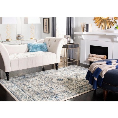 Ivory and Grey High Pile Synthetic Rectangular Area Rug