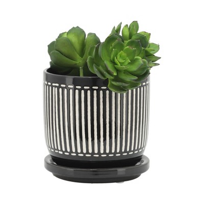 Bencmate Planters Small Stripe Plant Pot with Drainage Plug and Stand and Legs, Indoor Home Office Table Plants Flowers Herb, Multicolored, 6"*6"*6"