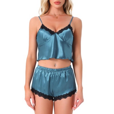 INSPIRE CHIC Women's Lounge Lace Sleeveless Removable Chest Cushion Cami and Shorts Pajama Set