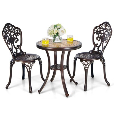 Tangkula 3-piece Cast Aluminum Bistro Set Outdoor Patio Bistro Table ...