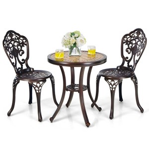 Tangkula 3-Piece Cast Aluminum Bistro Set Outdoor Patio Bistro Table Set Outdoor Round Bistro Table and Chairs for Porch - 1 of 4