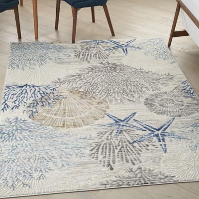 Pompeii Ivory Gray Blue Coastal Synthetic 4' x 6' Area Rug