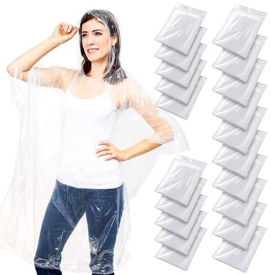 Juvale 20 Pack Emergency Rain Poncho with Hoods, Disposable (Clear, Adults)