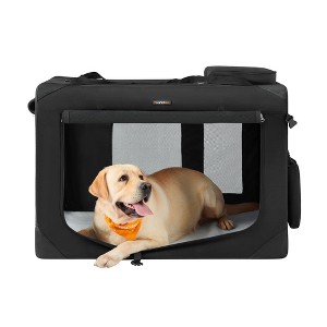 40-Inch Collapsible Soft Dog Crate, Portable Travel Kennel with 3 Doors & Safety Zippers, Water-Resistant Carrier for Car Camping Indoor, Black - 1 of 4