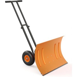 29 Inch Heavy Duty Wheeled Snow Shovel with Adjustable 5-Position Handle and Multi-Angle Carbon Steel Blade - 1 of 4