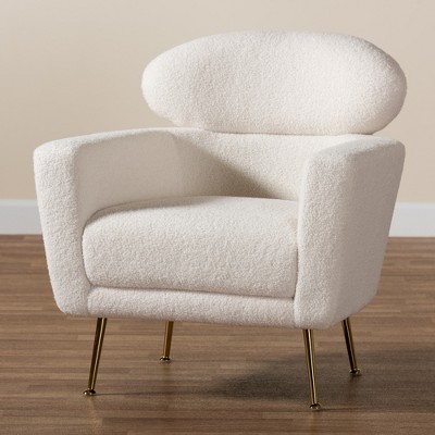 Beige Leather-Wood Contemporary Accent Chair with Angled Metal Legs