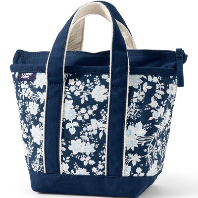 Lands' End Small Print Zip Top Canvas Tote Bag - - Deep Sea Navy Classic  Floral