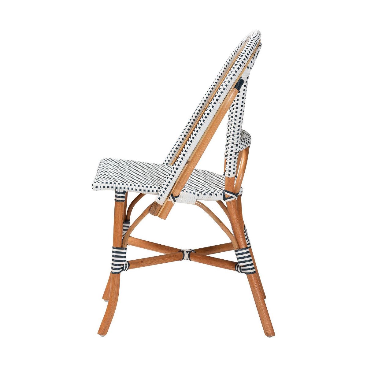 bali & pari Genica Two Tone Weaving and Rattan Bistro Chair Navy Blue/White/Natural Rattan - thumbnail 2