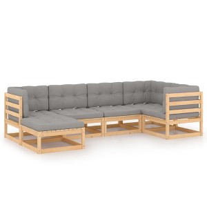 vidaXL Patio Furniture Set 6 Piece Outdoor Sectional Sofa Solid Wood Pine - Natural With Cushions - 1 of 4