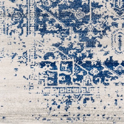 Demeter Blue and Off-White Oval Stain-Resistant Synthetic Rug