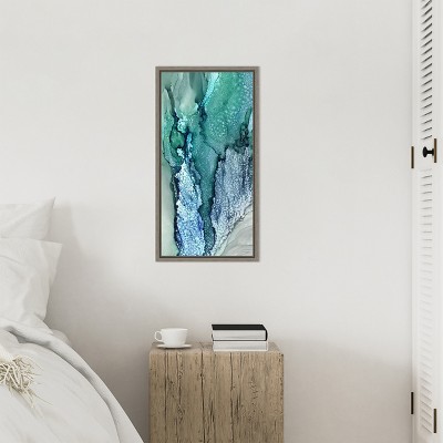 Blue and Green Abstract Lithograph Canvas Wall Art, 14x27