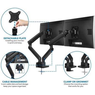 Black Adjustable Dual Monitor Desk Mount with Steel Arms