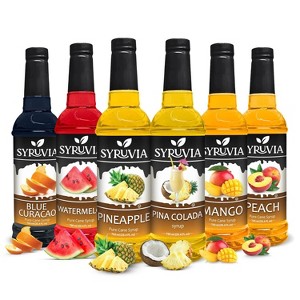 Syruvia Coffee Flavors Variety Pack: Pineapple, Watermelon, Mango, Blue Curacao, Peach & Pina Colada 25.4 fl oz Syrup - 1 of 4