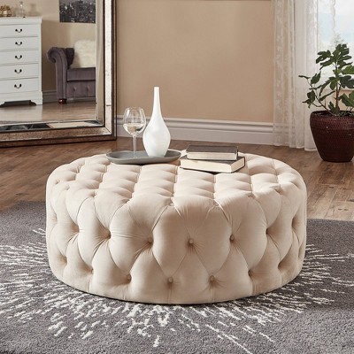 Beekman Place Velvet Button Tufted Round Cocktail Ottoman - Inspire Q