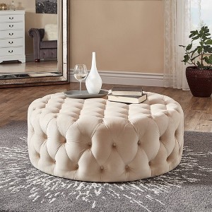 Beekman Place Velvet Button Tufted Round Cocktail Ottoman - Inspire Q - 1 of 4