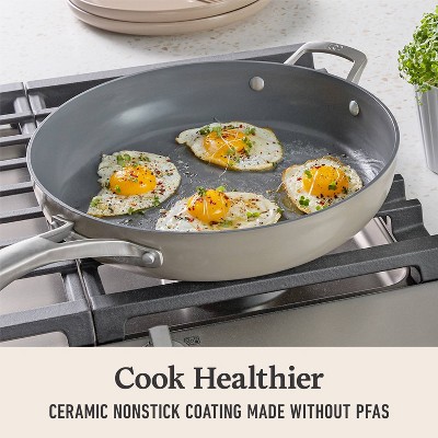 12" Mushroom Gray Aluminum Nonstick Frying Pan with Lid