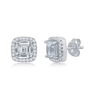 Bella Silver Sterling Silver Double Square CZ Stud Earrings - Silver - 1 of 2