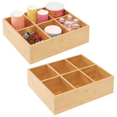 mDesign Bamboo Stackable Tea Organizer with Lid, 12 Divided Sections, Natural