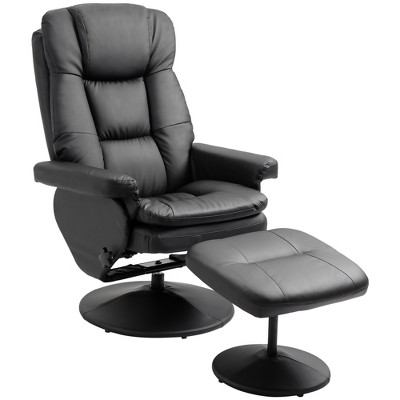 Black Faux Leather Swivel Recliner with Ottoman