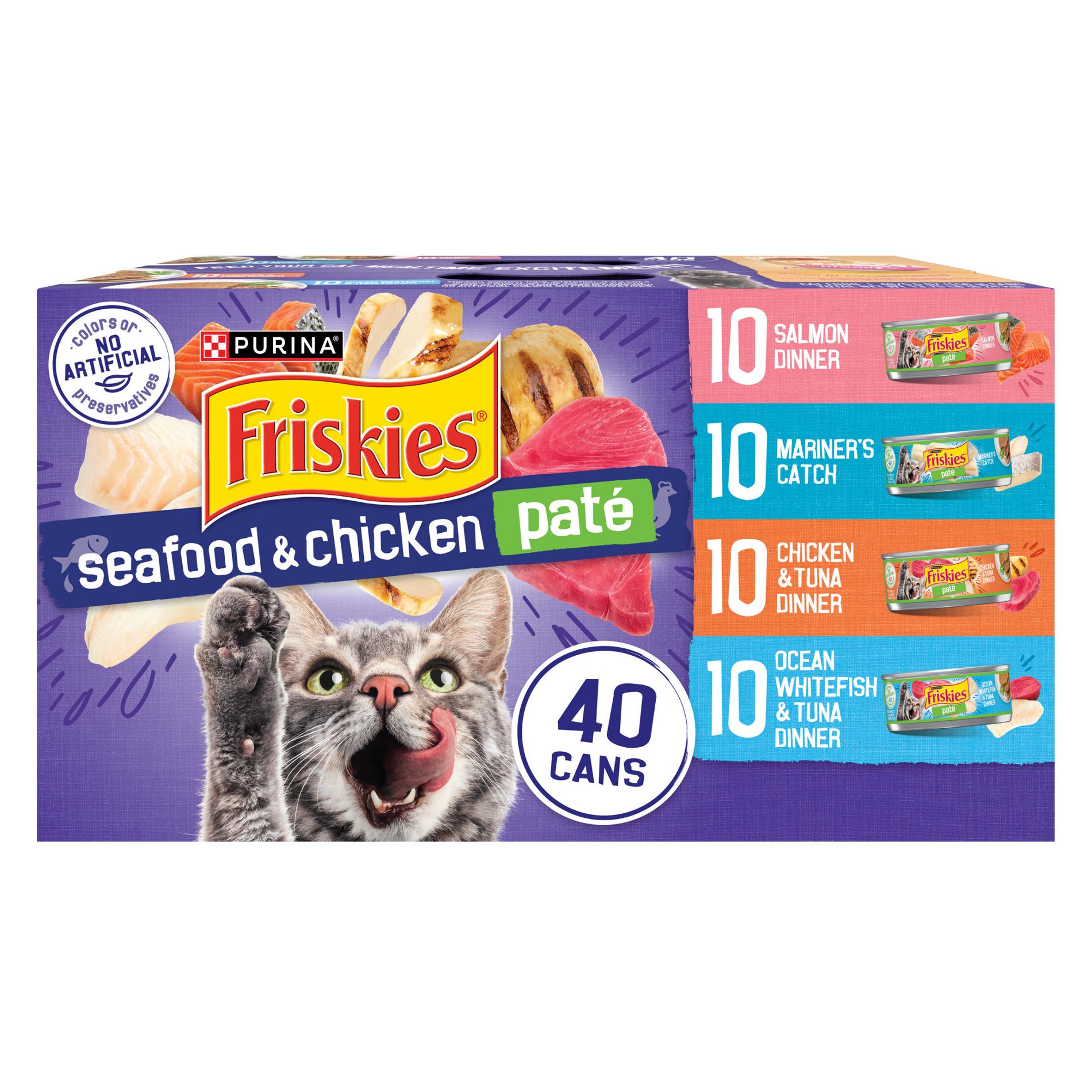 Purina Friskies Paté Tuna, Salmon, Fish & Chicken Favorites Wet Cat Food - 5.5oz/40ct Variety Pack