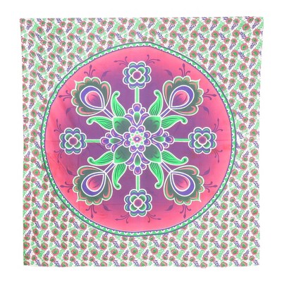 HomeRoots 88" X 84" Green Pink And White Floral Cotton Hanging Tapestry