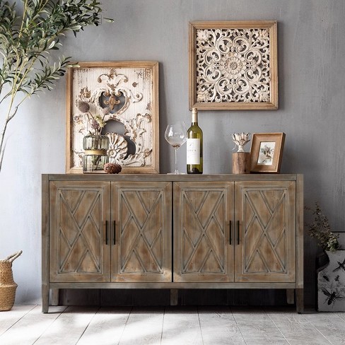 Rustic Storage Cabinet with Two Drawers and Four Classic Rattan