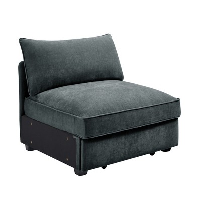 Vynxaria Modern Armless Sofa Grey Chenille, Wrapped Backrest/Armrest, Crescent Shape, Pull-Out Storage Drawers, 2/3/4-Seat for Modern/Nordic