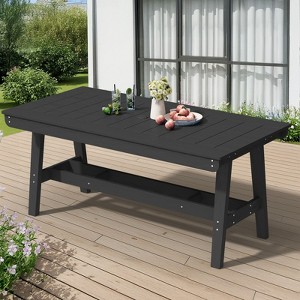Hyleory Modern HDPE Outdoor Dining Table with Umbrella Hole, Weather-Resistant Patio Table for 4–6 People - 1 of 4