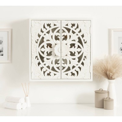 Saanvi White Hand-Carved Mango Wood Wall Cabinet