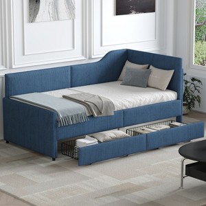 Okak Twin Modern L-Shaped Platform Bed Frame with Storage Drawers,Upholstered Daybed Sofa Bed for Bedroom,Kids Room - 1 of 4
