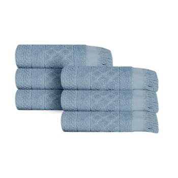 Cotton Geometric Jacquard Plush Soft Absorbent Hand Towel Set of 6 by Blue Nile Mills