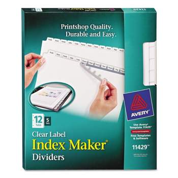 Avery Print & Apply Clear Label Dividers w/White Tabs 12-Tab Letter 5 Sets 11429