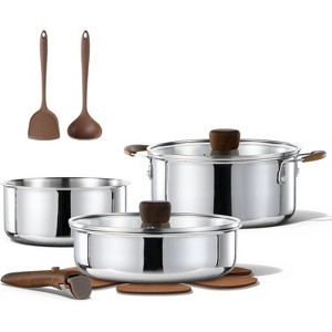 BRINJOY 10-Piece Stainless Steel Cookware Set with Removable Handles - Induction Compatible, Oven-Safe, Space-Saving Design for RV & Home Kitchens - 1 of 4
