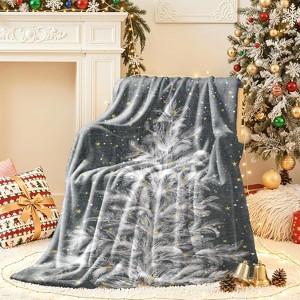 Lomsoe Gray and White Xmas Tree Flannel Throw Blanket, Winter Holiday Decorative Blankets, Super Soft Cozy Throw Blankets for Home Sofa Couch - 1 of 4