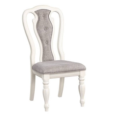 Florian Gray Fabric and Antique White Finish Slat Back Side Chair