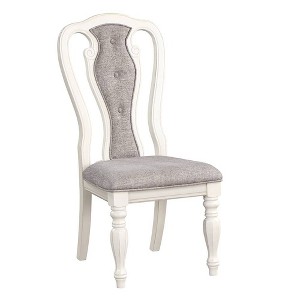 20" Florian Dining Chair Gray Fabric and Antique White Finish - Acme Furniture - 1 of 4