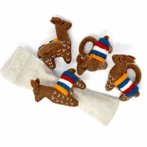 Slickblue Colorful Llama Napkin Rings - Set of Four Handmade Felt Rings, 4"x3" with 2" Diameter, Dark & Light Brown Options - 1 of 3