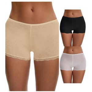 INSPIRE CHIC Ladies' Seamless Ice Silk Lace Trim Slip Shorts for Under Dresses Boyshorts 3 Packs - 1 of 4