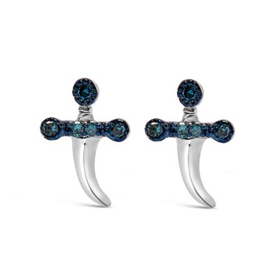 Haus of Brilliance Silver Blue Diamond Accent Knife Earrings
