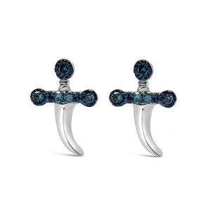 Haus of Brilliance Silver Blue Diamond Accent Knife Earrings - 1 of 4