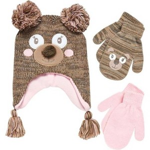 Girls Critter Winter Hat and 2 Pair Gloves or Mittens (Toddler/Little Girls) - 1 of 4