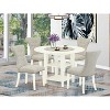 5-Piece Linen White Finish Solid Wood Top - Round Dining Room Set with Leaf - Seats 4 - 2 of 4