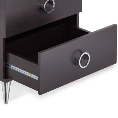 Elms Espresso 2-Drawer Nightstand with Chrome Accents