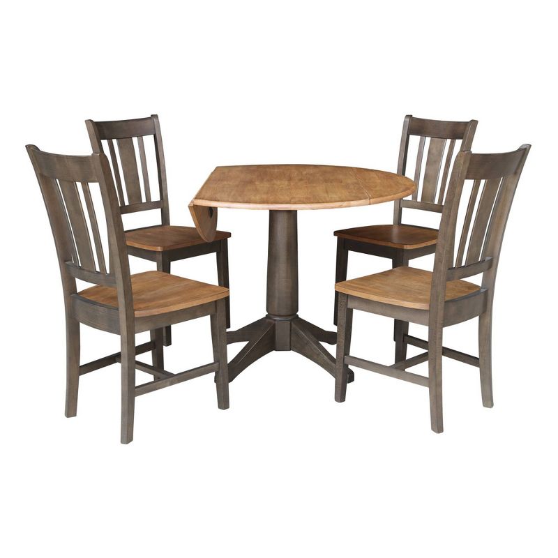 42&#34; Round Dual Drop Leaf Dining Table with 4 Splat Back Chairs Hickory/Washed Coal - International Concepts, 3 of 11