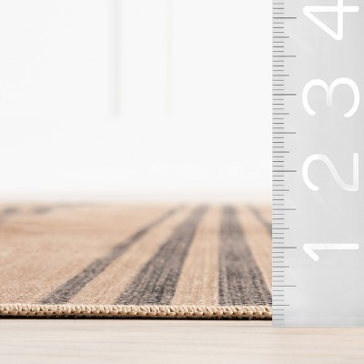 Gray and Beige Striped Synthetic Washable 8' x 10' Area Rug