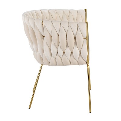 Elegant Braided Velvet Barrel Accent Chair with Gold Metal Legs