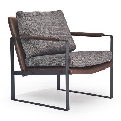 Brown Faux Leather and Metal Mid-Century Modern Armchair